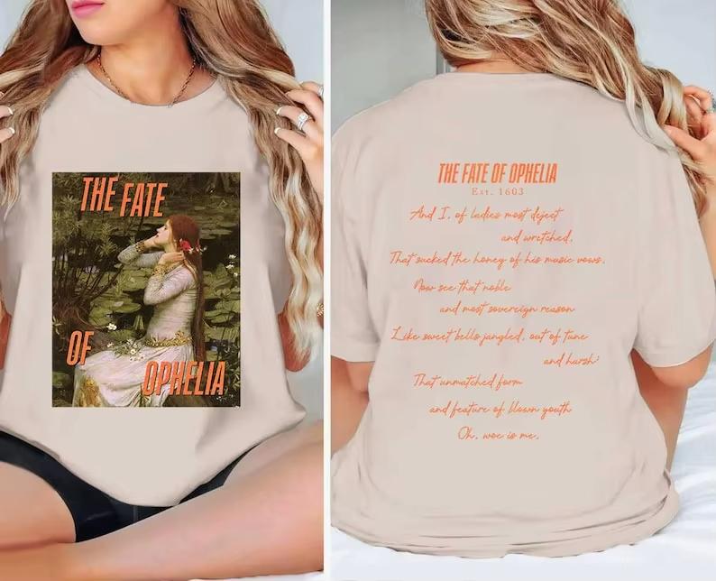 The Fate Of Ophelia Est 1603 2sides Print Short Sleeves Tshirt Ophelia Music Lyrics Inspired Tee Showgirl Fan Lovers Streetwear S