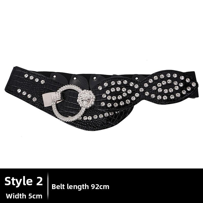Stylish Womens Wide Crystal Belt With Alloy Buckle For Dress Fashion Accessory