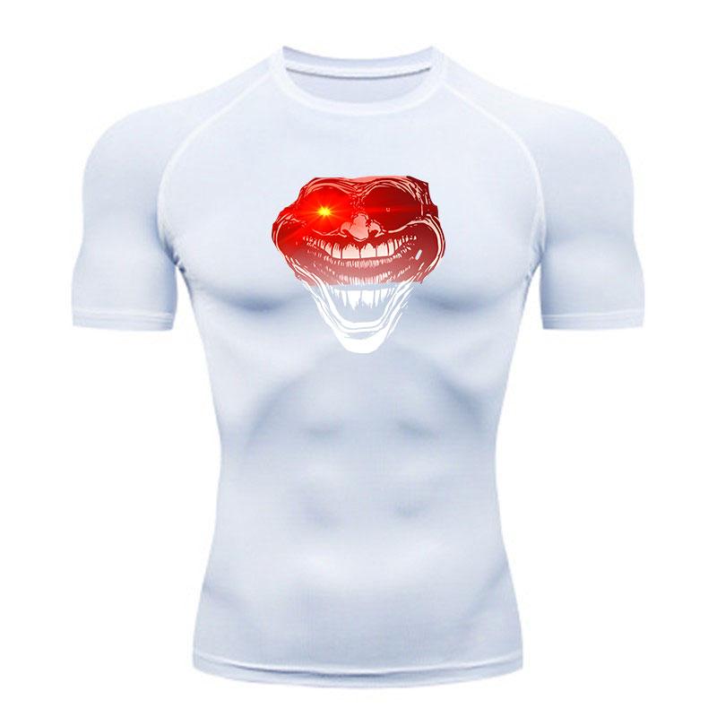 Men Compression Fitness Workout T-Shirt, Scary Red Grin Glow