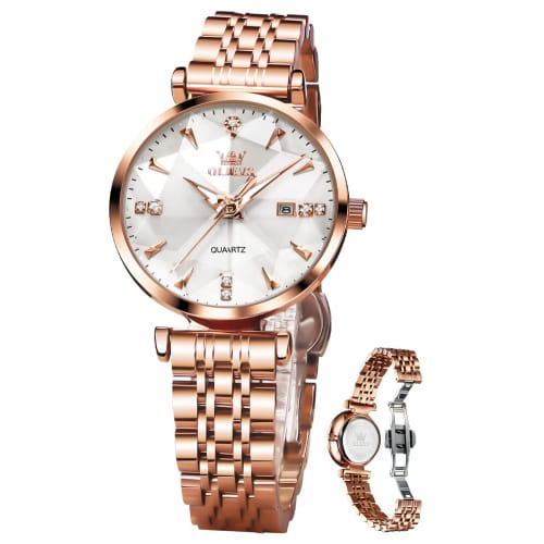 OLEVS Women's Quartz Watch, Cute Simple Dial, Easy-to-Read Date Display, Luminous, Waterproof, Valentine's Day Gift, White