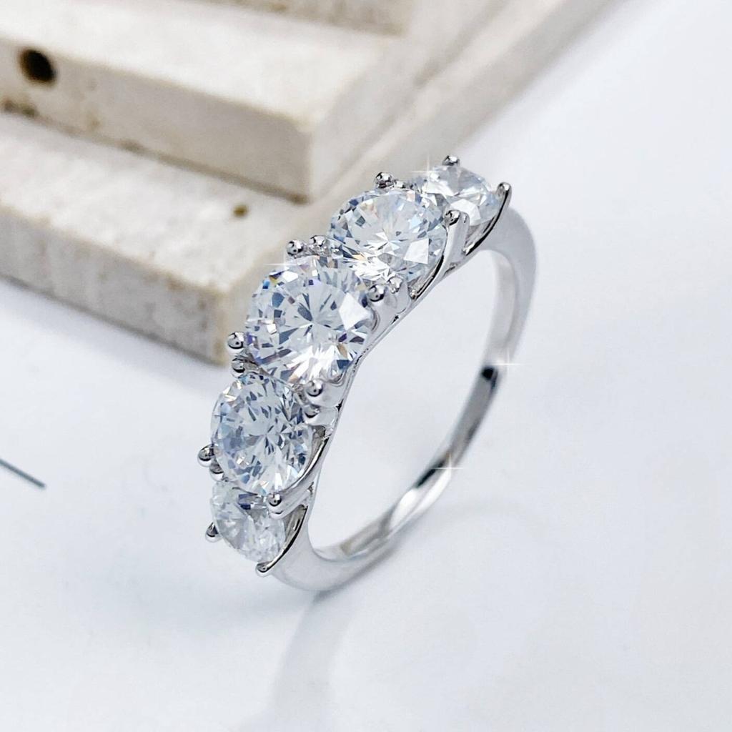 3.6CT All Moissanite Rings For Women 5 Stones Sparkling Dia Wedding Band 100% Silver Jewelry