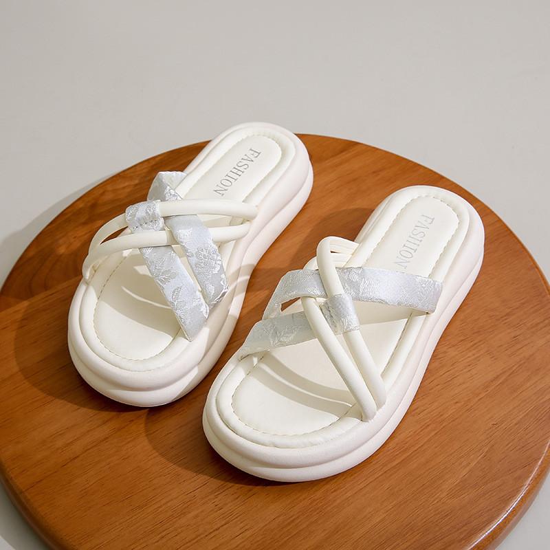 Stylish Women's Summer Flat Sandals Thick Sole Casual Slippers Perfect For Dresses In Green Beige And Black