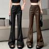 Women's Plus Size Retro High Waist PU Leather Flare Pants (Korean Style, 2026 Spring/Autumn)
