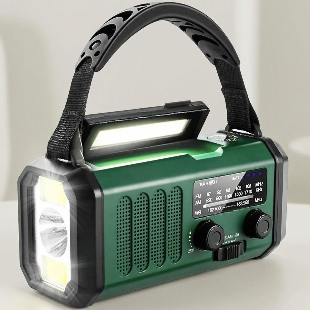 

10000mAh Emergency Solar Crank AM FM Weather Alert Radio USB C Charger Flashlight SOS Alarm Compass Outdoor Survival Gear