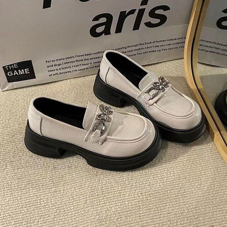 British style small leather shoes women's 2025 summer new platform black muffin loafers versatile Mary Jane shoes ins