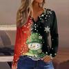 Women's T Shirt Tee Christmas Printed Button Long Sleeve Tunic Daily Weekend Fashion Basic V- Neck Regular Top