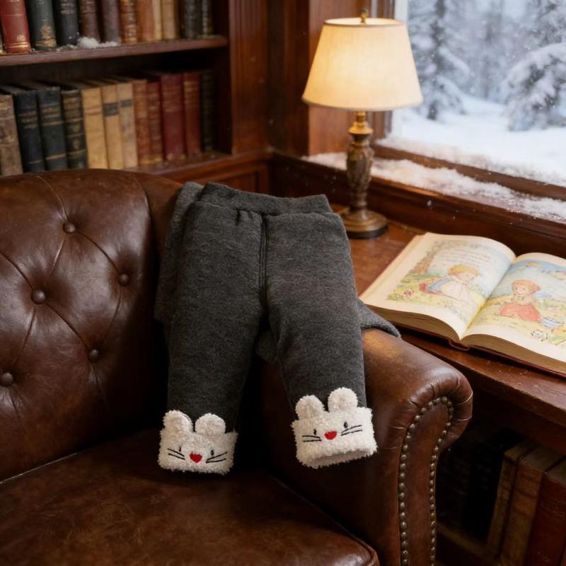 Kleinkind Mädchen Fleecegefütterte Thermo-Hose Bären-Print Verdickte Winter Baumwollhose