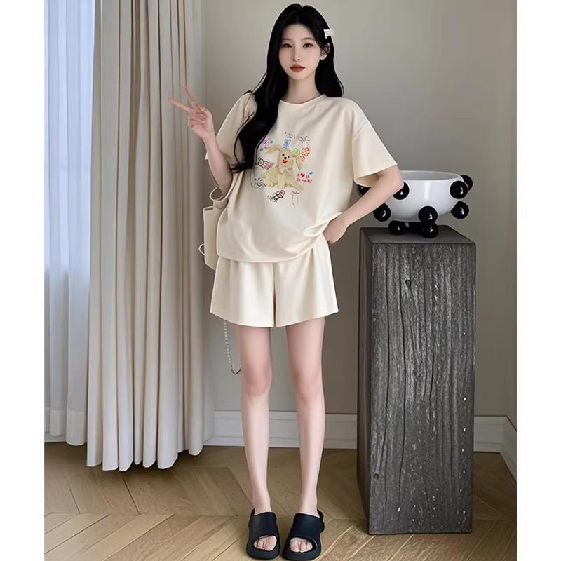

Summer 2026 Maternity Casual Two-Piece Set: Printed Short Sleeve Shorts Pajamas for Pregnant Moms XXL [145-160 jin]