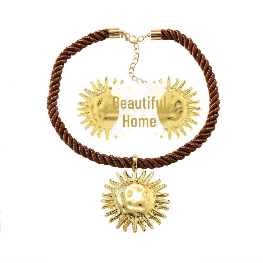 European & American Beach Style Sun Pendant Necklace & Earrings Set
