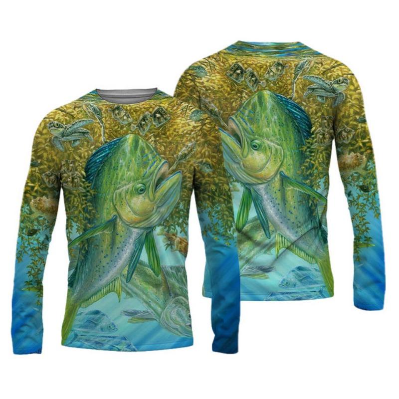2024 Men's Fishing Shirts 3D Pinting Fishing Apparel Breathable T-Shirt Long Sleeve Outdoor Sports Crewneck Fishing Shirt 6XL