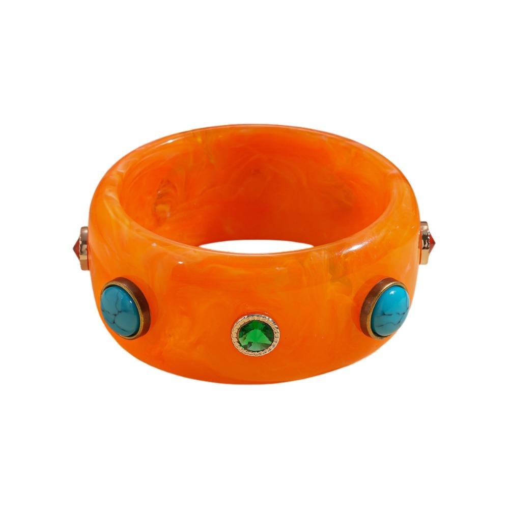 Wide Turquoise Acrylic Bracelet Turquoise Retro Hand Ring Acrylic Rhinestone Bangle  Decoration