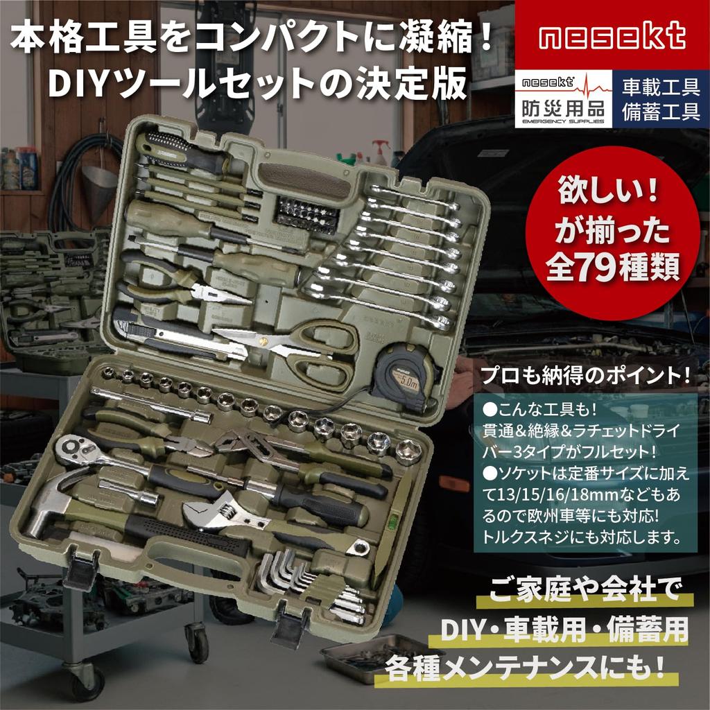 nesekt 79-piece Hand Tool Set NTTS110-79OGR with Through-Type and Insulated Screwdrivers in Hard Carry Case