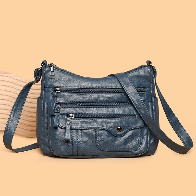 

Винтажная сумка через плечо с регулируемым ремнем, множеством карманов на молнии, однотонная, повседневная синий