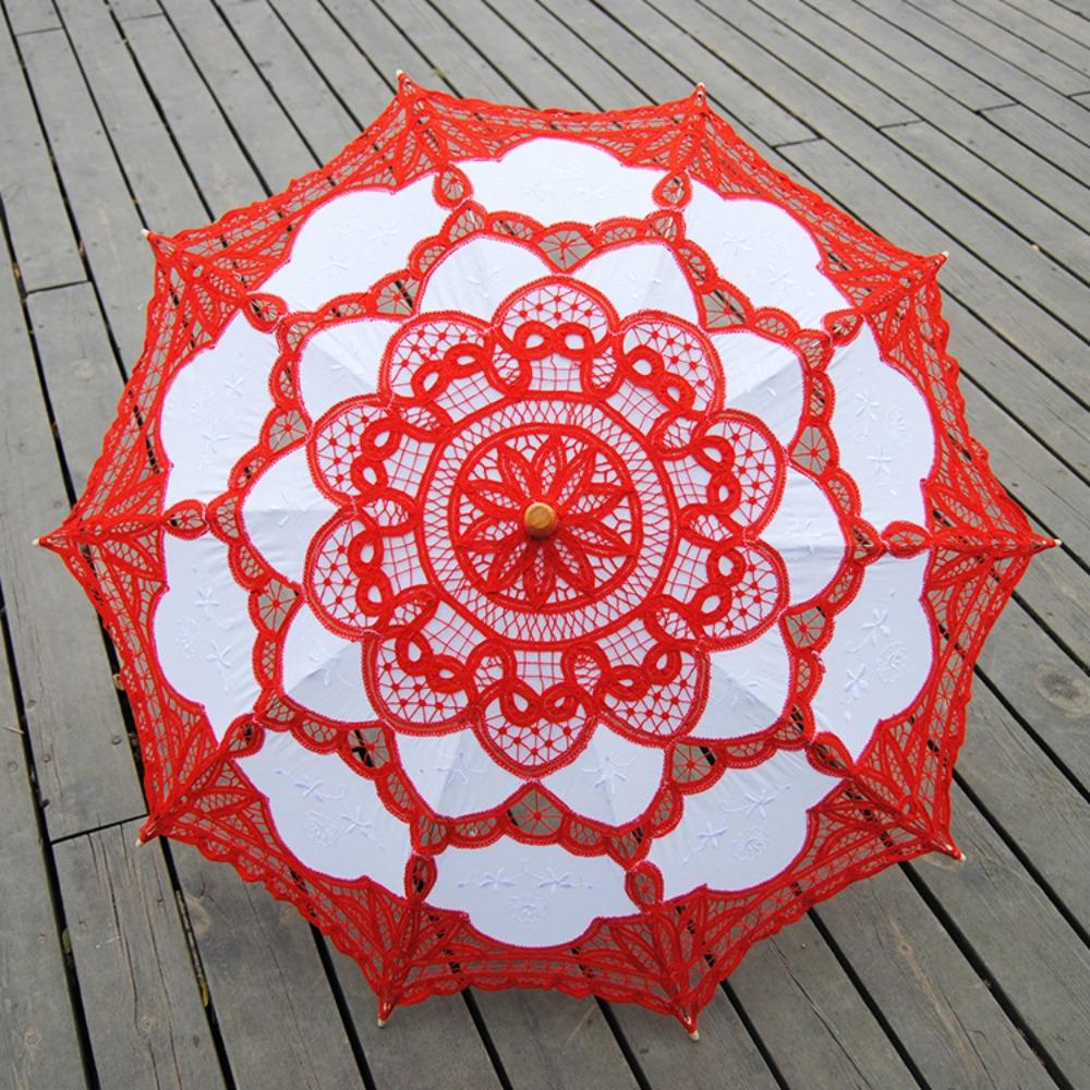 Handgefertigter Brautschirm Baumwoll-Sonnenschirm Spitzen-Schirm für Hochzeit Outdoor Sonne