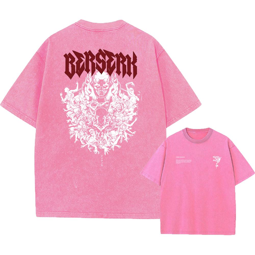 Anime Berserk Guts Acid Tshirt Retro Vintage Washed Graphic Tees Men Harajuku Cotton Casual Short Sleeve Tshirt Tops Unisex