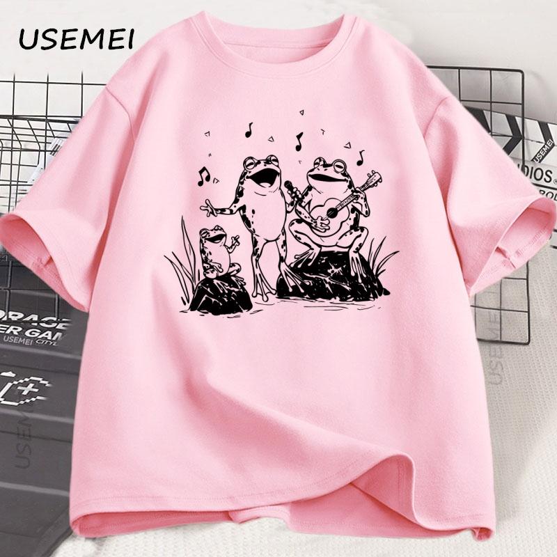 Frog Musicians 90s Retro T Shirt Men Women Vintage Frog Graphic T-Shirt Cute Funny Lovers Cotton Tee Unisex Short Sleeve Clothes