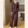 Casual Two-Piece Plus Size Wide-Leg Pants Knitwear Suit with Pockets
