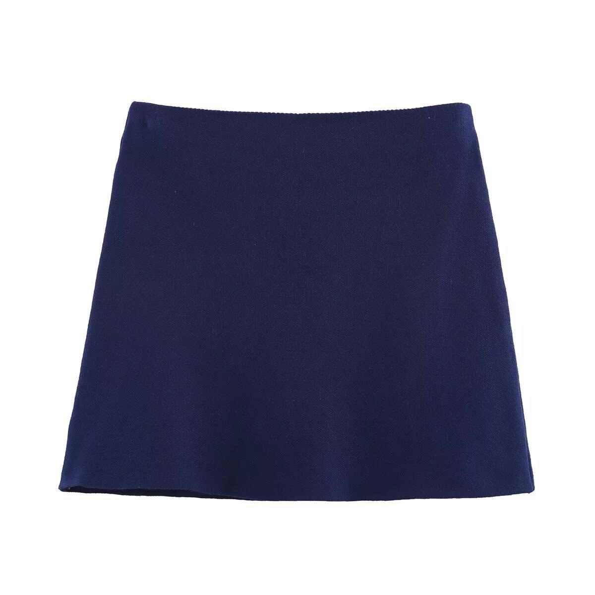 

Весна 2025 Вязаный кардиган в рубчик на пуговицах и однотонная мини-юбка L