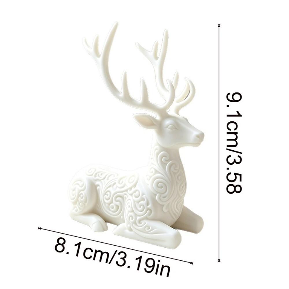 3D Printed Xmas Reindeer Sculpture Lying-Posture Elk Deer Statue Animal Figurine Office Desk