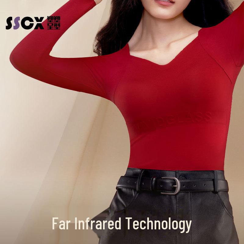 Women's Antibacterial Camellia Thermal Top - Bra-Free, Warm, and Lightweight for Autumn/Winter