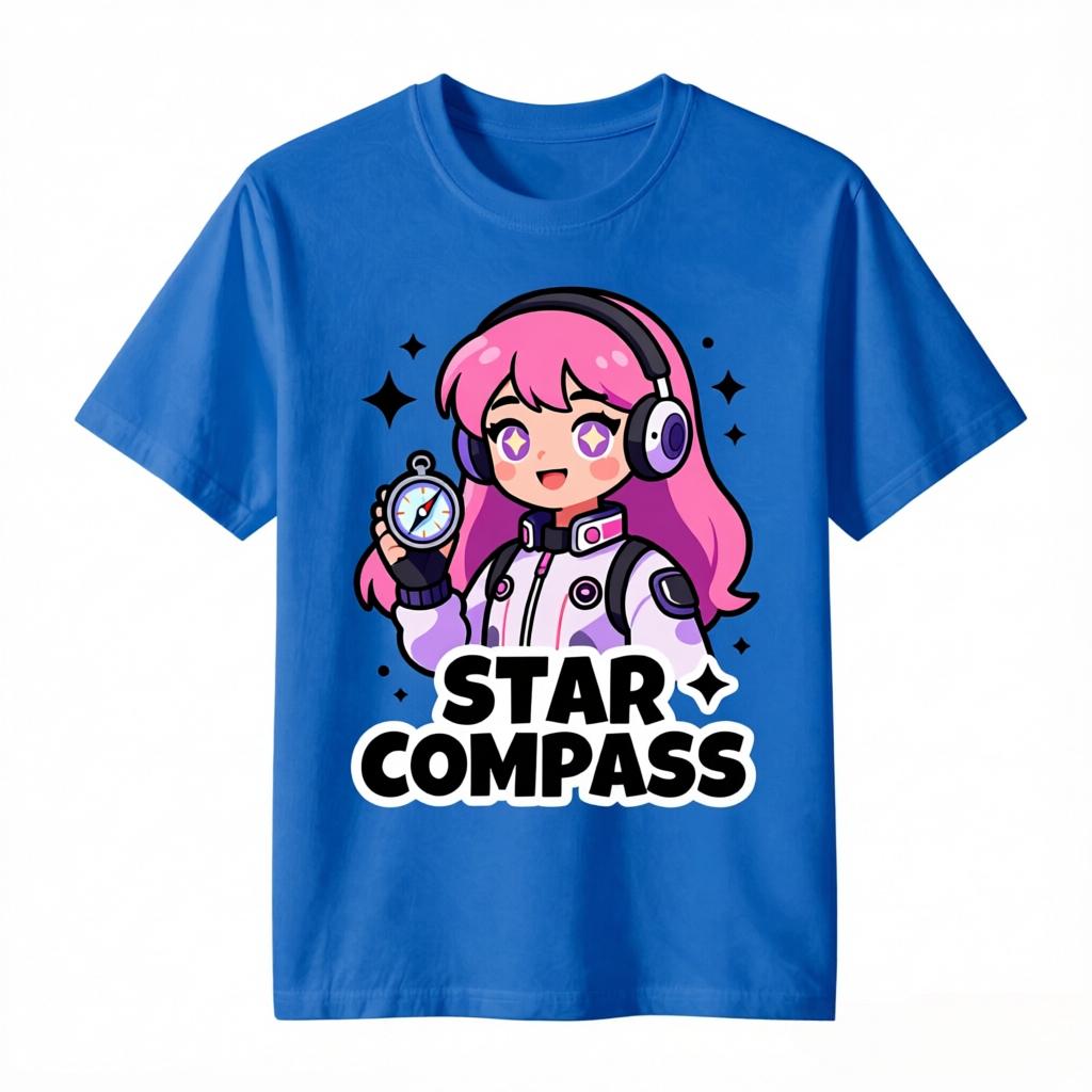 Star Compass Pink Hair Anime Astronaut Girl With Compass Print TShirt Unisex Unisex Casual Cotton Tee Short Sleeve Unisexga Space Tops