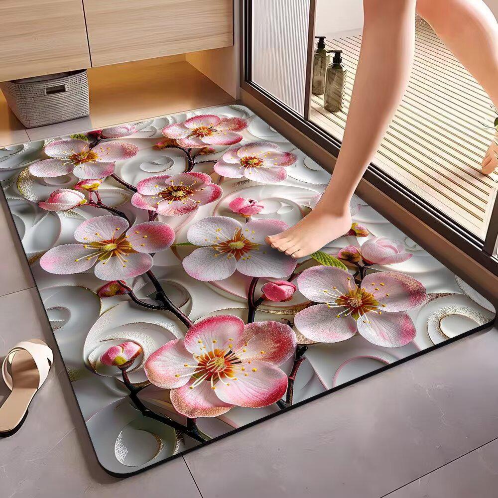 3D Floral Diatom Mud Quick-Dry Bathroom Mat - Absorbent, Soft, Non-Slip Toilet & Kitchen Carpet