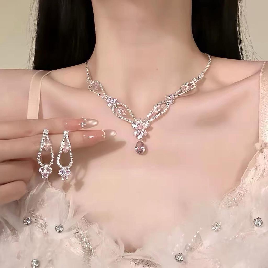 Elegant Waterdrop Diamond Tassel Necklace and Earrings Set for Women