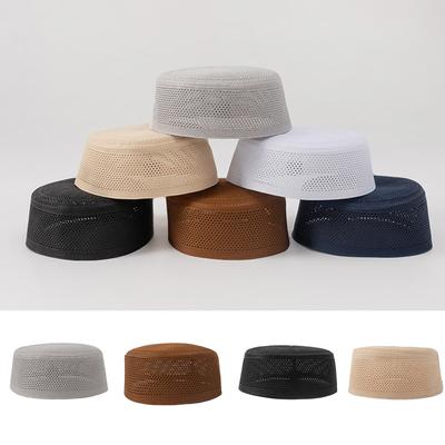 Knitted Cotton Turban Hat for Men Breathable Islamic Kufi Prayer Hat EID Ramadan Hijabs Beanie Cap Arabian Skull Hat