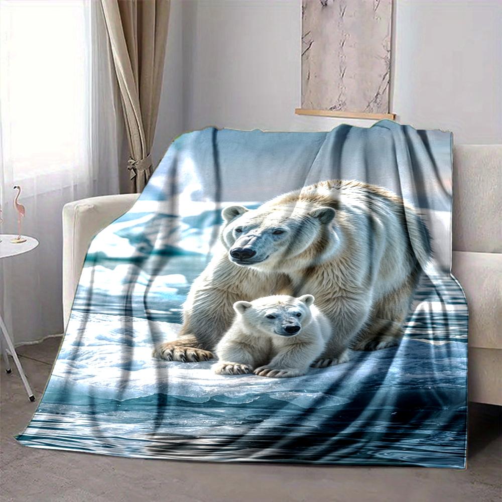 1Pc Polar Bear Family Arctic Blanket Soft And Comfortable Casual Warm Camping Travel Christmas Halloween Xmas Gift M924194