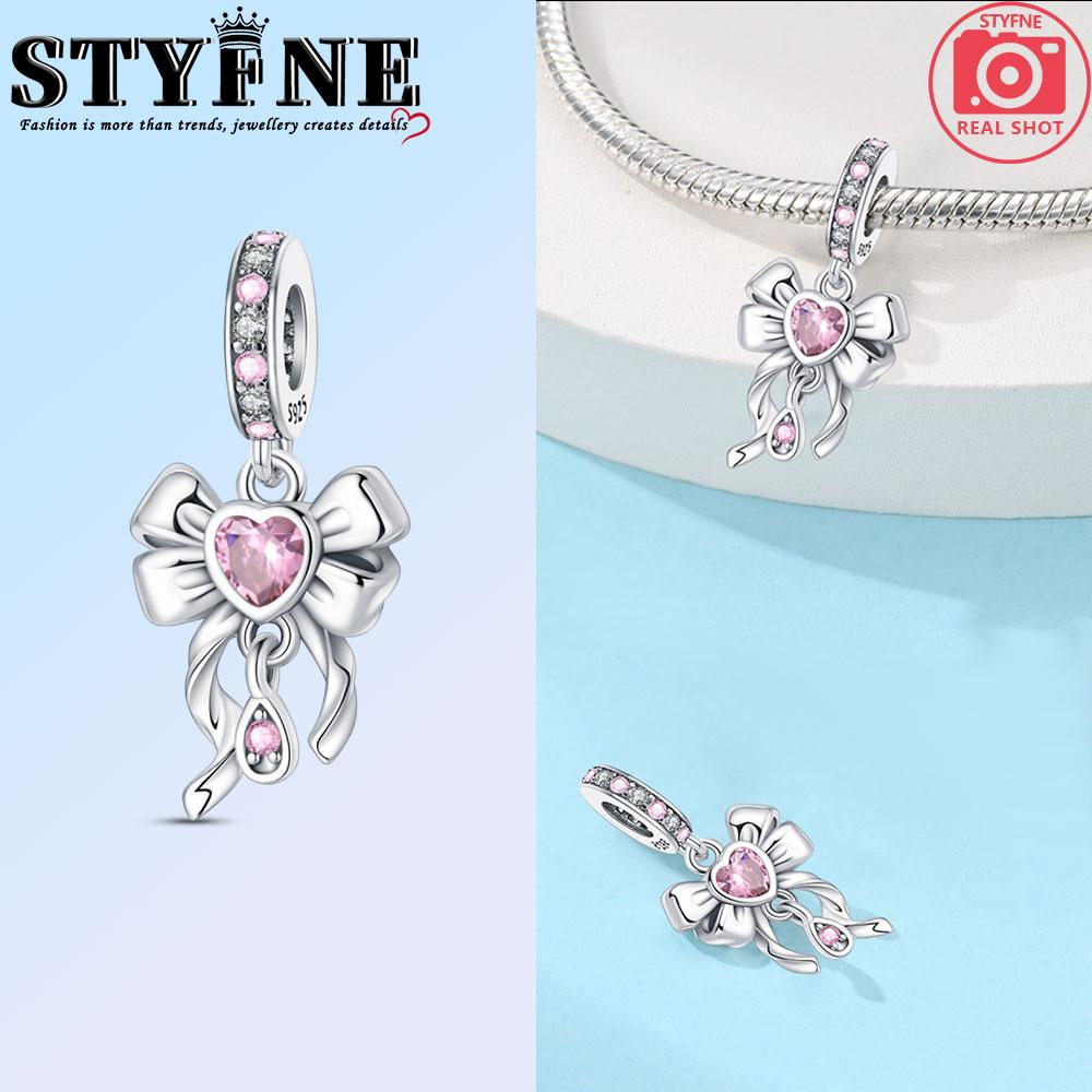 Copper Bow Charms Copper Pink Heart-Shaped Bow Pendants Charms Beads Fit Original Bangle Bracelets Diy Jewelry