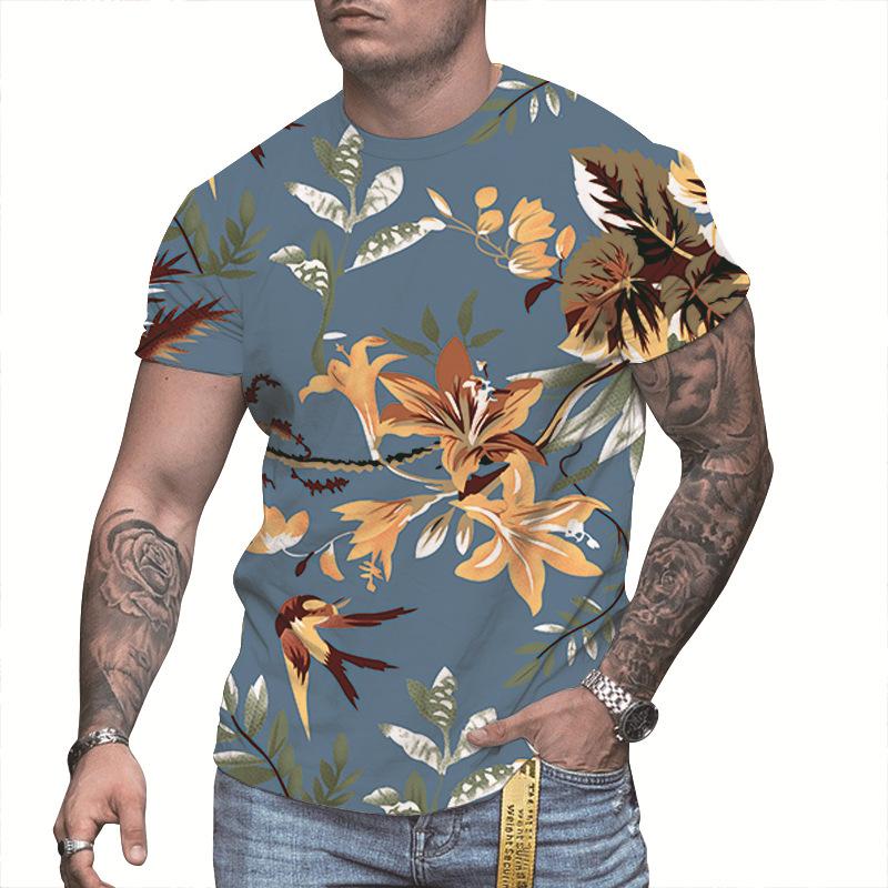 Summer Men Printed T-Shirt Round Collar Fashion Short Sleeve Shirt Tee Top
