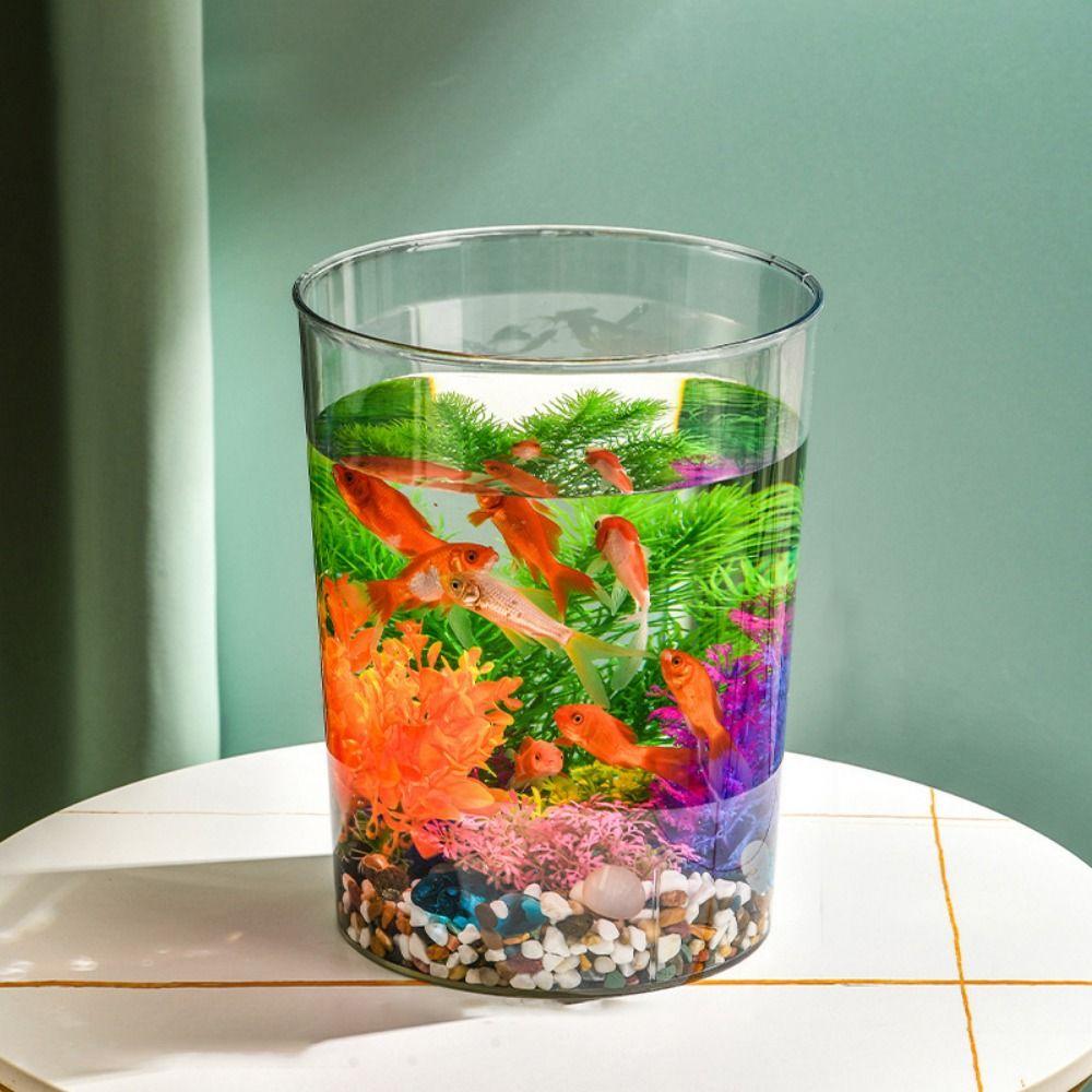 Transparent Desktop Fish Tank Anti-falling Fish Breeding Tanks Round Goldfish Tank  Home