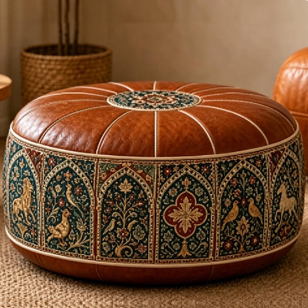 Fillable Design Ottoman Pouf Boho Pattern Storage Ottoman New Footstool Cover  Home Use