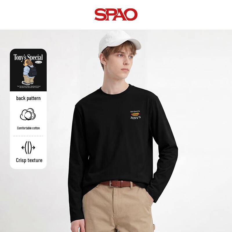 SPAO Men s Pure Cotton Long Sleeve Schoolbag Dog Print T-Shirt 3XL