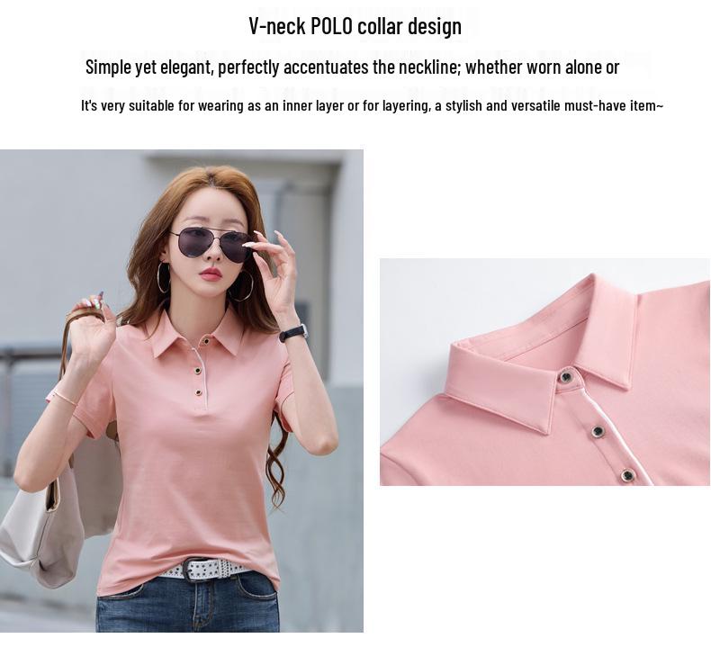 Women's 2025 Summer Short Sleeve Lapel Polo T-shirt - Plus Size, Loose & Slimming