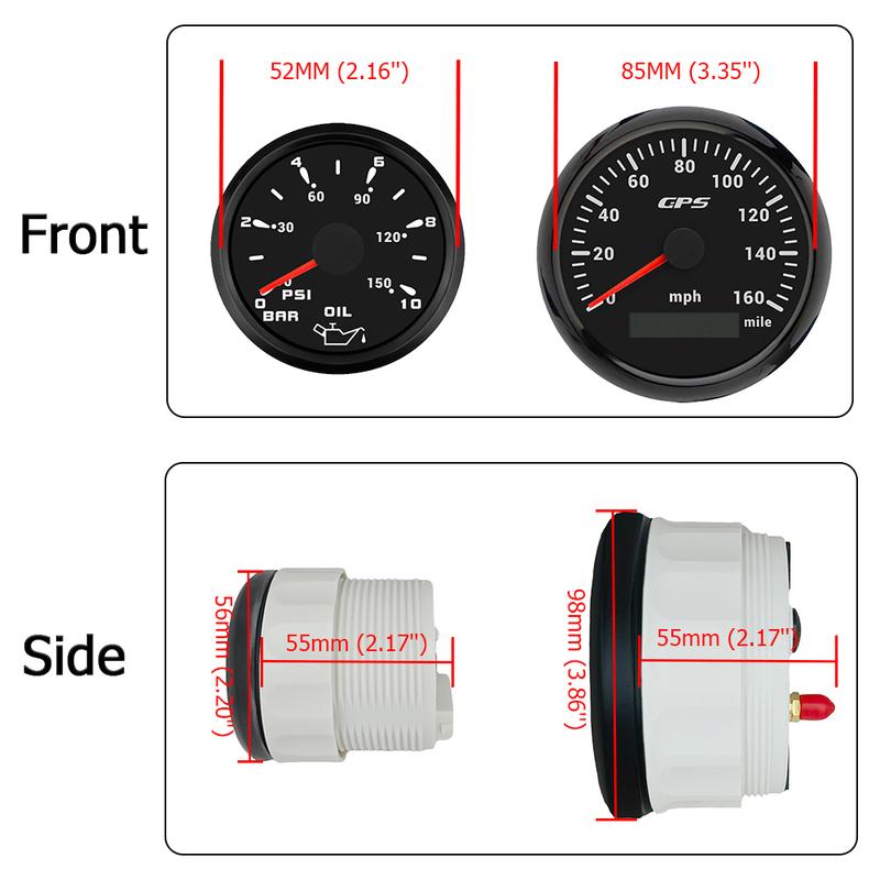 ELING 6 Gauge Set 85mm 200km/h 160MPH GPS Speedometer Tachometer 52mm 0-120℃ Water Temp Oil Pressure Fuel Level Voltmeter 12V