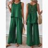 Elegant Vacation Solid Color Three-Quarter Sleeve Top and Wide-Leg Pants Set
