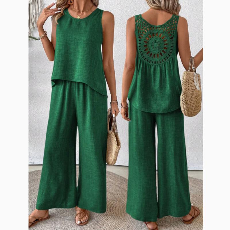 Elegant Vacation Solid Color Three-Quarter Sleeve Top and Wide-Leg Pants Set