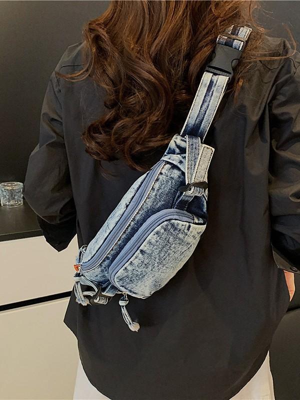 Marsupi con Cerniera in Denim 2026 Best Seller Nylon Monocolore Stile Neutro Borsa da Petto Casual Morbida Versatile Semplice Borse a Tracolla