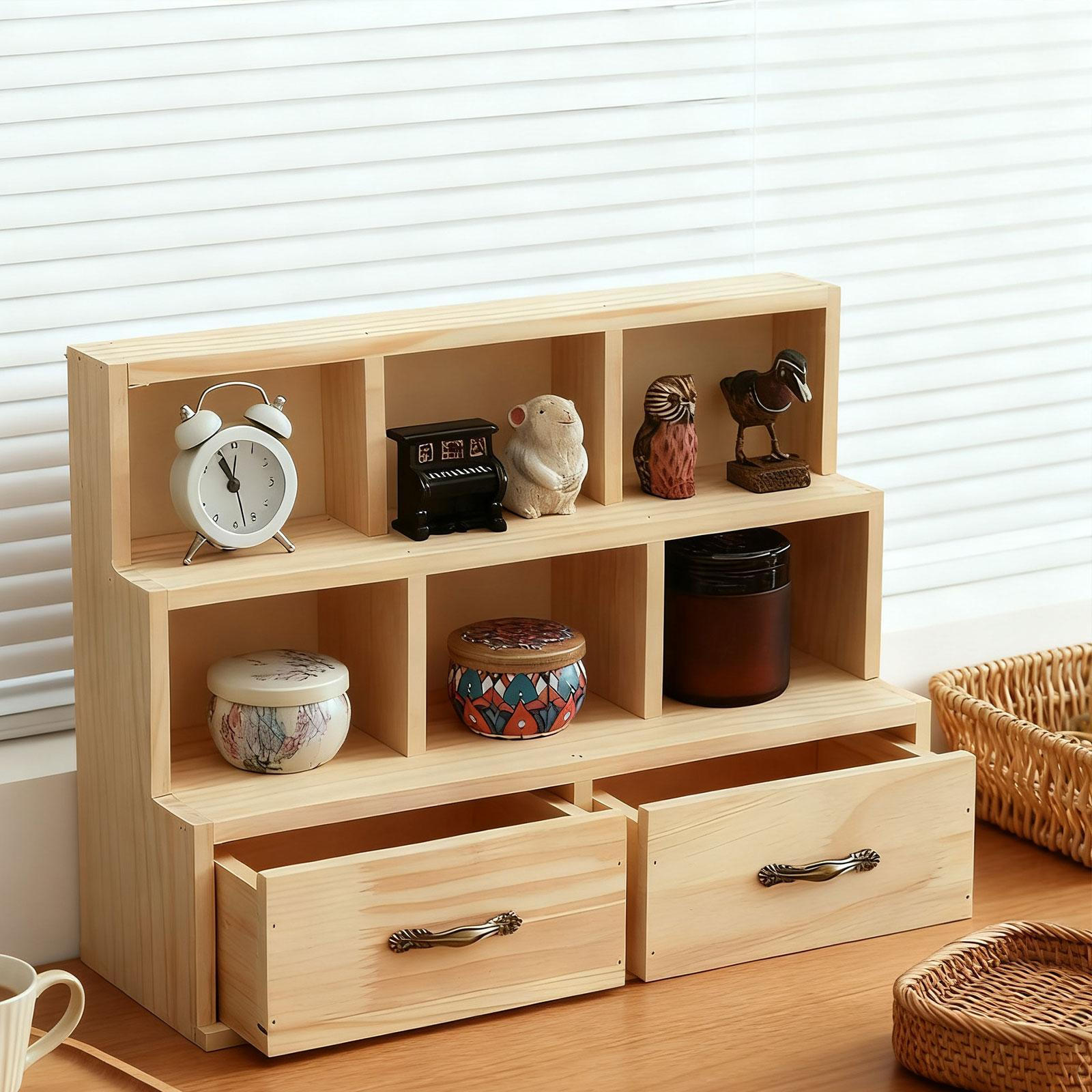 

Деревянный шкаф для хранения, органайзер для стола, для макияжа, с ящиками, отделение для коллекционных предметов 2 Drawer