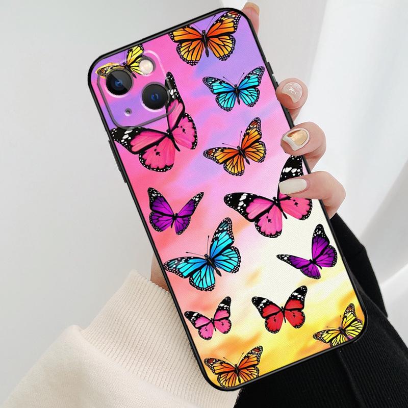 Butterfly Flower Phone Case For iPhone 17 Pro Max 15 14 13 11 12 16 Pro Max Mini 15 16 Plus 16e 17 Air Cover