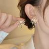 Zircon Flower Stamen Shaped Earrings for Women Gold Color Micro Inlaid Luxury Party Jewelry Exquisite Accessories New Design