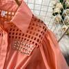 Summer Hollow Out Beaded Loose Chiffon Beach Dress Shirt Women's Puff Sleeve Lace Up Belt Holiday Party Long Robes Maxi Dress