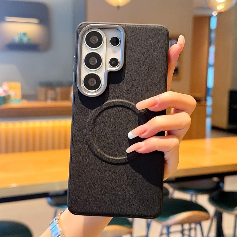 Plain For Samsung Galaxy S26 Ultra S25 Edge Plus Case Magnetic Wireless Charger Shell Shockproof Protective Leather Back Cover
