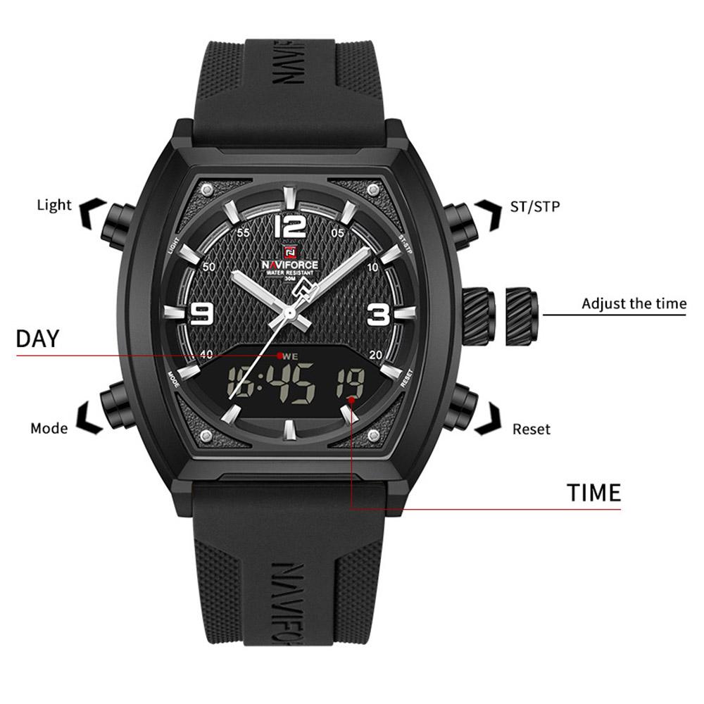 Naviforce Men's Quartz Digital Watch LCD Chronograph Date Luminous Hands 30m Waterproof Silica Strap Sports Outdoor Men's Wristwatch NF9242