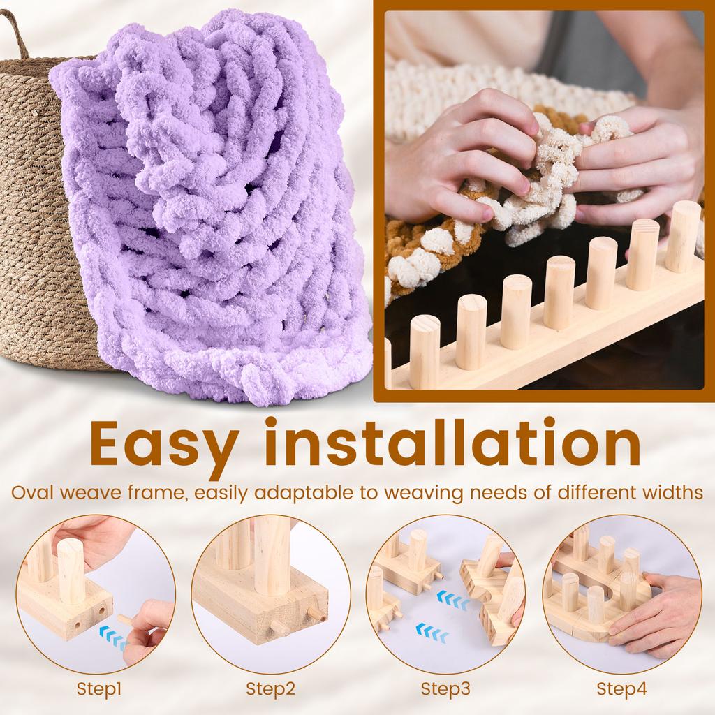 Chunky Blanket Loom Wood Knitting Frame DIY Throw Blanket Adjustable Hand Knitting Yarn Chunky Beginner Friendly Yarn Craft Gift