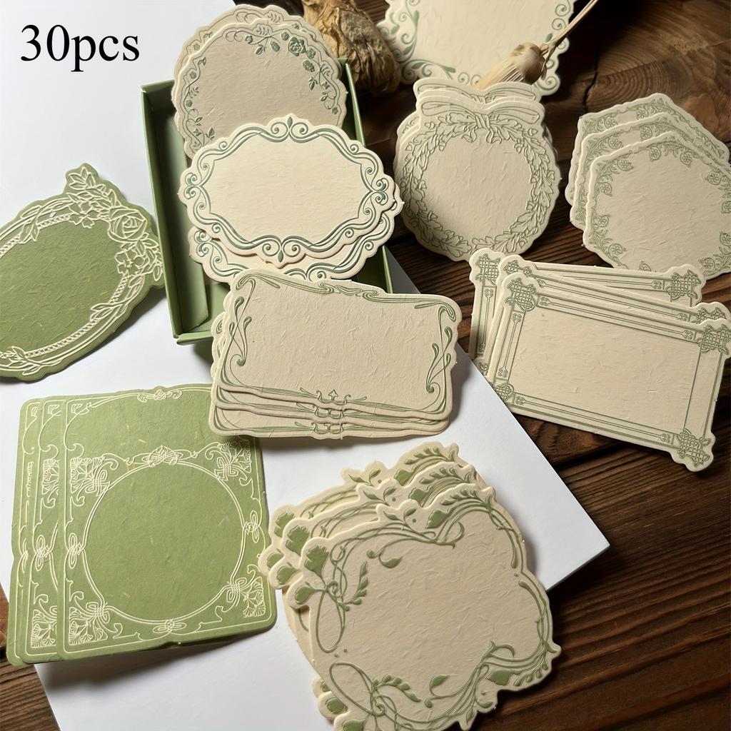 30pcs Vintage Boxed Sticky Notes Paper with Embossed Paper Thick Card Material Art Embossed Journaling Supplies Decorative Paper