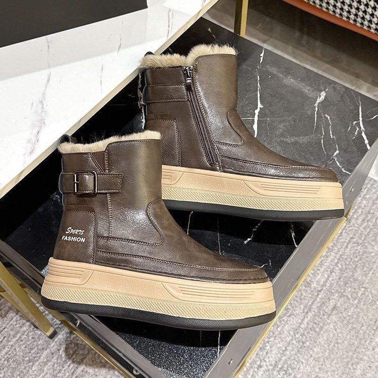Snow boots fleece thickened short boots Korean version warm thick sole heightening non-slip warm cotton shoes