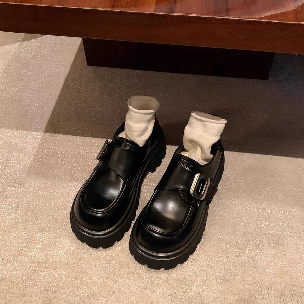 Cowhide Version~ College Style Muffin Thick-soled Lazy One-pedal Small Leather Shoes Women's 2025 New Metal Buckle Loafers