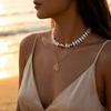 Vintage Dubbla Lager Sol Stjärna Hänge Halsband för Kvinnor Barock Imitation Pärla Lager på Lager Choker Boho Fest Vänskaps Smycken
